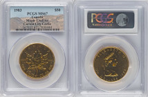 Elizabeth II gold "Maple Leaf" 50 Dollars (1 oz) 1983 MS67 PCGS, Royal Canadian mint, KM125.2. Ex. Carson City Cache. HID09801242017 © 2024 Heritage A...