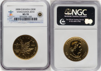 Elizabeth II gold "Vancouver Olympics 2010" 50 Dollars (1 oz) 2008 MS70 NGC, Royal Canadian Mint, KM1042. HID09801242017 © 2024 Heritage Auctions | Al...