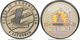Lealana nickel-plated brass Loaded (Unredeemed) 1 Litecoin (LTC) 2013 MS66 NGC, Ahonen-pg 199. Total Issued: 2,000. Type PF. 30mm. Black address. Non-...