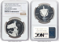 Republic silver Proof Piefort "Lady Justice" 10 Pesos 1989 PR69 Ultra Cameo NGC, Havana mint, KM-P16. French Revolution Anniversary series. HID0980124...