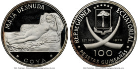 Republic silver Proof "Goya's Maja Desnuda"100 Pesetas 1970 PR67 Ultra Cameo NGC, KM13.1. 999.9 at base left tusk. HID09801242017 © 2024 Heritage Auct...