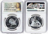 Republic silver Proof "Libertas Americana" 20 Euro (1 oz) 2023 PR70 Ultra Cameo NGC, First Day of Issue. NGC holder commemorates Leonardo Da Vinci. Fr...