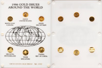 6-Piece Lot of Uncertified Assorted gold Issues (1/10 oz) 1986 UNC, 1) Canada: "Maple Leaf" 5 Dollars (1/10 oz) 2) United States: 5 Dollars (1/10 oz) ...