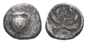 Calabria, Tarentum. AR Hemiobol. 0.32 g - 7.29 mm. Circa 450-380 BC.