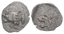 Mysia, Kyzikos. AR Obol. 0.66 g - 12.81 mm. 5th century BC.
