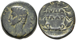 HISPANIA. Iulia Traducta. Augustus (27 BC–AD 14).
"As" (AE, 25 mm, 11.67 g). 
PER[M CAES] AVG Bare head of Augustus left / IVLIA / TRAD in oak wreath....