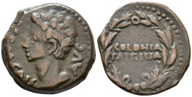 HISPANIA. Patricia. Augustus (27 BC–14 AD).
"As" (AE, 25 mm, 9.16 g).
PERM CAES AVG Bare head of Augustus left / COLONIA PATRICIA within oak wreath.
R...