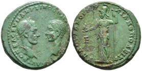 MOESIA INFERIOR. Marcianopolis. Macrinus and Diadumenianus (AD 217–218).
Pentassarion (AE, 27 mm, 12.79 g) Pontianus, legatus consularis.
AYΤ K OΠEΛ C...