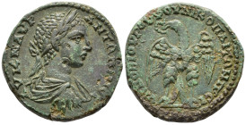 MOESIA INFERIOR. Nicopolis ad Istrum. Elagabal (AD 218–222).
AE (26 mm, 11.72 g) Novius Rufus, legatus consularis.
ΑV K M AVP ANTΩNINOC Laureate, drap...