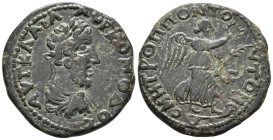 MOESIA INFERIOR. Tomis. Commodus (AD 180–192).
Triassarion (AE, 24 mm, 7.13 g) c. AD 191–192.
ΑΥΤ Κ Λ ΑΙΛ ΑΥΡ ΚΟΜΟΔΟϹ Laureate, draped and cuirassed b...