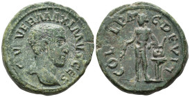 THRACE. Deultum. Maximus, Caesar (AD 235/6–238).
AE (25 mm, 9.38 g).
C IVL VER MAXIMVS CES Bare head of Maximus right / COL FL PA–C DEVLT Apollo stand...