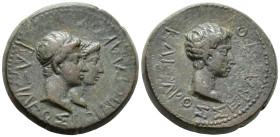 KINGS of THRACE. Rhoemetalkes I and Pythodoris (c. 11 BC–AD 12).
AE (24 mm, 11.75 g). 
BAΣIΛEΩΣ ΡOIMETAΛKOΥ Jugate heads of Rhoemetalkes, diademed, an...
