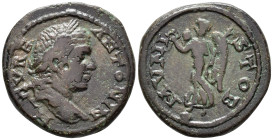 MACEDONIA. Stobi. Caracalla (AD 198–217).
AE (25 mm, 7.12 g). 
M AVRE ANTONIN Laureate head of Caracalla right / MVNI STOB Victory advancing left, hol...