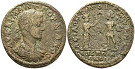 IONIA. Smyrna. Gordianus III (AD 238–244).
AE (37 mm, 21.31 g) Pollianos, strategos.
ΑΥ ΚΑΙ Μ ΑΝΤ ΓΟΡΔΙΑΝΟϹ Laureate, draped and cuirassed bust of Gor...