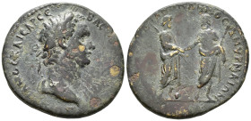 LYDIA. Sardis. Domitian (AD 81–96).
AE (28 mm, 9.21 g) Homonoia issue with Smyrna.
[ΔΟΜΙΤΙ]ΑΝΟϹ ΚΑΙϹΑΡ ϹЄΒΑϹ[ΤΟϹ ΓЄΡΜΑΝΙΚΟϹ] Laureate head of Domitian...
