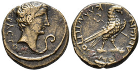 PHRYGIA. Amorium. Augustus (27 BC–14 AD).
AE (18 mm, 4.39 g) Kallippos, son of Alexandros, magistrate.
ϹЄΒΑϹΤΟϹ Bare head of Augustus right; before, l...
