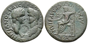 PHRYGIA. Cibyra. Domitian (AD 81–96), with Domitia, Augusta (AD 82–96).
Diassarion (AE, 24 mm, 6.99 g) Claudius Bias, high priest.
ΔΟΜΙΤΙΑΝΟϹ ΚΑΙϹΑΡ Δ...