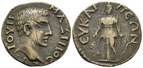 PHRYGIA. Eucarpia. Maximus, Caesar (AD 235/6–238).
AE (21 mm, 4.10 g). 
Κ Γ Ι ΟΥΗ ΜΑΞΙΜΟϹ Bare head of Maximus right / ЄΥΚΑΡΠЄΩΝ Cybele standing facin...