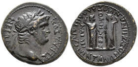 PHRYGIA. Laodicea ad Lycum. Nero (AD 54–68).
Diassarion (AE, 26 mm, 12.17 g) Homonoia issue with Smyrna, Antonius Zenon, son of Zenon, magistrate.
ΝEP...