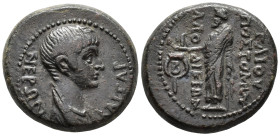 PHRYGIA. Laodicea ad Lycum. Nero (AD 54–68).
AE (21 mm, 6.49 g) Gaius Postumus, magistrate.
NEPΩN KAIΣAP Bare and draped bust of Nero right, seen from...