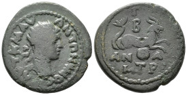 CILICIA. Anazarbus. Elagabal (AD 218–222).
AE (20 mm, 5.23 g). 
ΑΥΤ Κ Μ ΑΥ ΑΝΤΩΝЄΝΟϹ Radiate head of Elagabalus right / ΑΝ–Α Γ Β ΜΤΡ Capricorn on glob...
