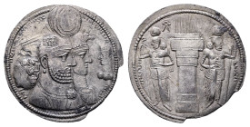 Sasanian Kingdom. 'Ctesiphon' mint. Vahrām (Bahram) II, with Queen and Prince 4 AD 276-293. Drachm AR