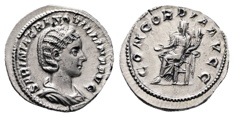 Tranquillina AD 241-244. Rome
Denarius AR

21 mm, 3,50 g

SABINIA TRANQVILL...