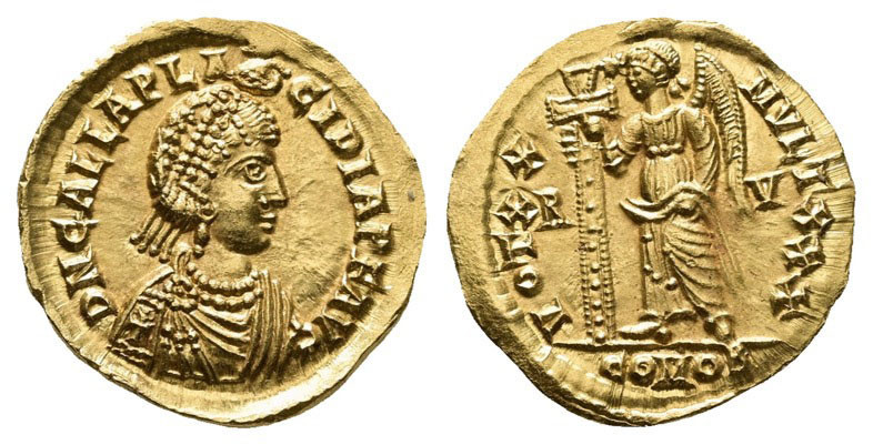 Galla Placidia AD 421-450. Struck while regent for Valentinian III, AD 425-426. ...
