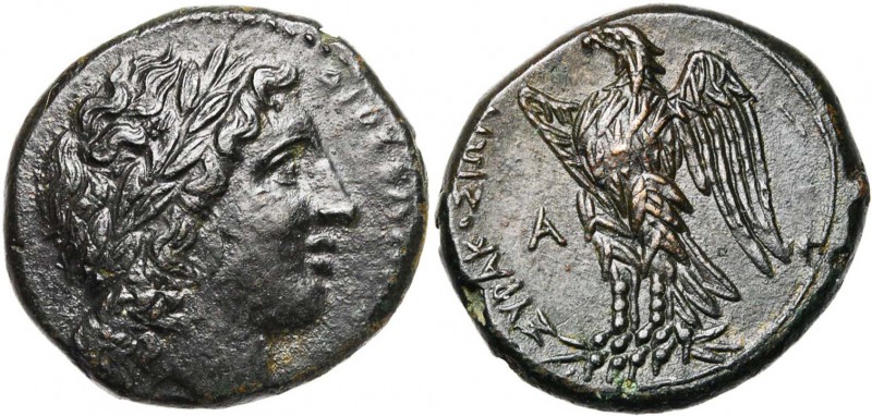 SICILE, SYRACUSE, Hicétas (288-279), AE bronze. D/ ΔΙΟΣ ΕΛΛHNIOY T. l. de Zeus H...