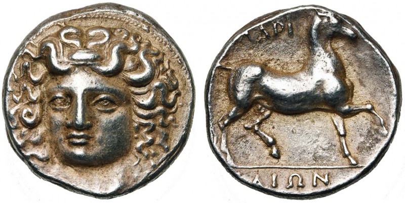 THESSALIE, LARISSA, AR statère, 2e moitié du 4e s. av. J.-C. D/ T. de la nymphe ...