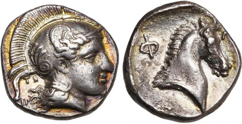 THESSALIE, PHARSALE, AR hémidrachme, vers 400 av. J.-C. D/ T. casquée d'Athéna à...