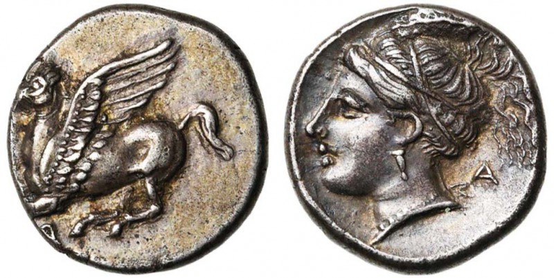 CORINTHE, AR drachme, 350-338 av. J.-C. D/ Pégase volant à g. En dessous, . R/ ...