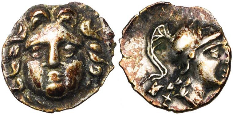 PISIDIE, SELGE, AR obole, 300-190 av. J.-C. D/ Gorgonéion. R/ T. casquée d'Athén...