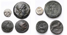 THRACE, lot de 4 p.: Apollonia Pontica, diobole, vers 350 av. J.-C., R/ Ancre; Mesembria, bronze, 3e-2e s., R/ Athéna; dynastes de Thrace, Seuthès III...