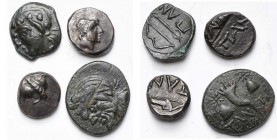 BOSPHORE CIMMERIEN, PANTICAPEE, lot de 4 bronzes: 4e-3e s. av. J.-C., Pan/Arc et flèche; 2e-1er s. av. J.-C., Apollon/Carquois (2), Pan/Corne d'abonda...