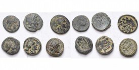 lot de 6 petits bronzes: Colophon, T. d'Apollon/Protome de cheval; Pergame, T. d'Asclépios/Bâton d'Asclépios; Sardes, T. d'Apollon/Massue (3); royaume...