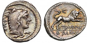 L. Thorius Balbus, AR denier, 105 av. J.-C., Rome. D/ T. de Junon Sospita à d., coiffée d'une peau de chèvre. A g., I·S·M·R (Iuno Sospes Mater Regina)...