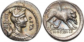 C. Hosidius Geta, AR denier, 68 av. J.-C., Rome. D/ B. de Diane à d., avec arc et carquois sur l'épaule. Devant, GETA. Derrière, III·VIR. R/ C HOSIDI ...