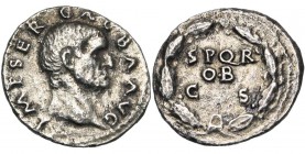 GALBA (68-69), AR denier, 68-69, Rome. D/ IMP SER GALBA AVG T. nue à d. R/ SPQR/ OB/ C S dans une couronne de chêne. BMC 314, 34; RIC 167. 2,73g Fourr...