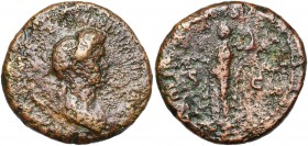 DOMITIA (81-96), femme de Domitien, AE dupondius, 81-82, Rome. D/ DOMITIA AVG IMP CAES DIVI F DOMITIAN AVG B. dr. à d., les cheveux noués en queue dan...