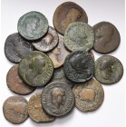 lot de 19 bronzes: Auguste, as, Lyon; quadrans au modius (2); Néron, as (tbc); Vespasien, as; sesterces d'Hadrien, Antonin le Pieux, Faustine l'Ancien...