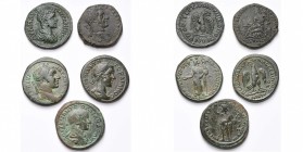 MESIE, NICOPOLIS, lot de 5 bronzes: Caracalla, R/ Aigle; Macrin, R/ Dieu-fleuve; Elagabal, R/ Felicitas; Gordien III, R/ Aigle, Serapis.
Beau à Très ...