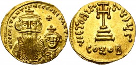 Constant II (641-668), AV solidus, 654-659, Constantinople. Off. Γ. D/ B. de f. de Constant II avec longue barbe et de Constantin IV. Entre leurs t., ...