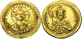 Constantin VIII (1025-1028), AV histamenon, Constantinople. D/ B. du Christ de f., bénissant et ten. les Evangiles. R/ B. barbu et cour. de l'empereur...