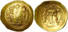 Romain IV Diogène (1068-1071), AV histamenon, Constantinople. D/ Michel VII ten. le labarum et l'akakia, deb. de f. entre Constant et Andronic, ten. c...