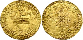 BRABANT, Duché, Jeanne et Wenceslas (1355-1383), AV mouton d'or "à la croisette", 1368, Vilvorde. Au titre de Jeanne. D/ L'agneau de Dieu devant une b...
