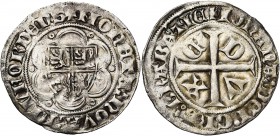 BRABANT, Duché, Jeanne et Wenceslas (1355-1383), AR gros, s.d. (1363), Vilvorde. D/ + MONETA NOVA FILFORDENS Ecu écartelé de Brabant-Limbourg dans un ...