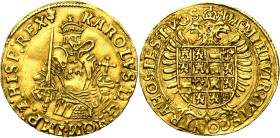 BRABANT, Duché, Charles Quint (1506-1555), AV réal d'or, s.d. (1546-1556), Anvers. Ponctuation par points. D/ L'empereur couronné de f., ten. l'épée e...