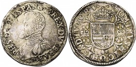 BRABANT, Duché, Philippe II (1555-1598), AR écu Philippe, 1557, Anvers. Au titre de roi d'Angleterre. D/ B. cuir. à g. PHS dans la légende. R/ Ecu cou...