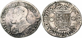 BRABANT, Duché, Philippe II (1555-1598), AR écu Philippe, 1558, Maastricht. Au titre de roi d'Angleterre. D/ B. cuir. à g. PHILIPPVS dans la légende. ...